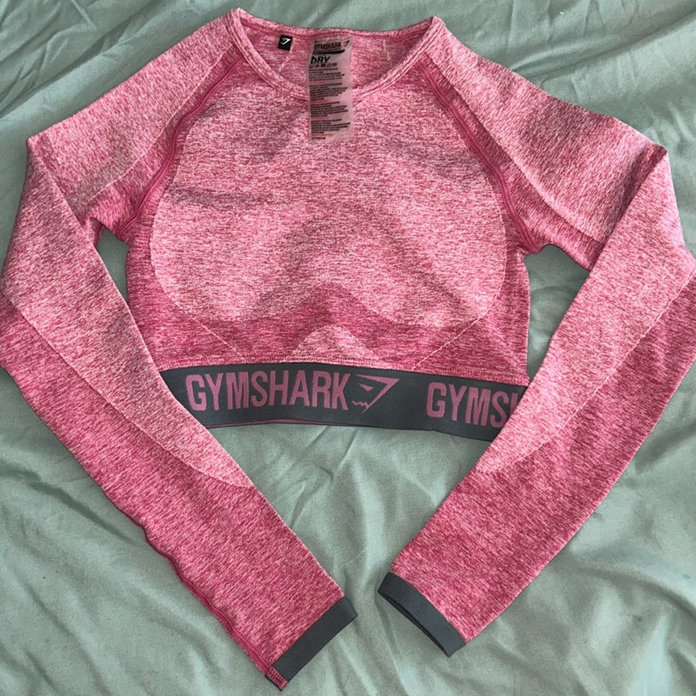 Gymshark Flex Long Sleeve Crop Top - Dusky Pink Marl/Charcoal
